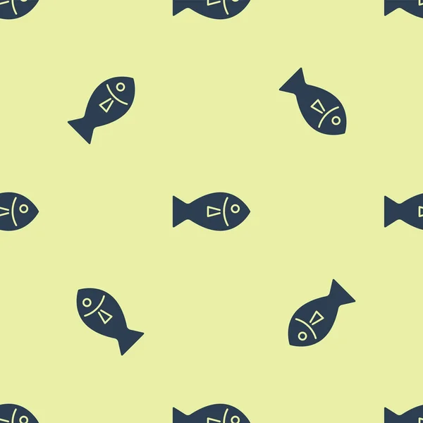 Kék hal ikon elszigetelt varrás nélküli mintázat-ra sárga háttér. Vektoros illusztráció — Stock Vector