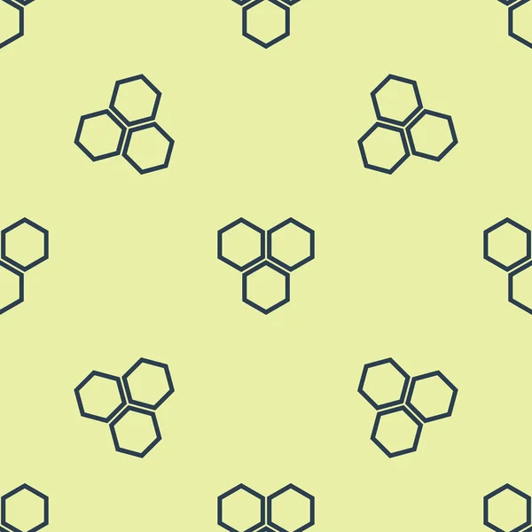 Ícone de favo de mel azul isolado padrão sem costura no fundo amarelo. Símbolo de células mel. Comida natural doce. Ilustração vetorial —  Vetores de Stock