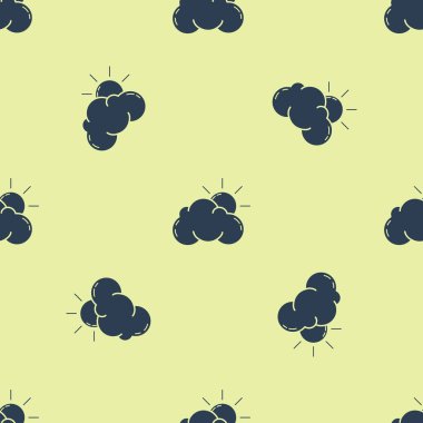 Mavi Güneş ve bulut hava simgesi sarı arka plan üzerinde sorunsuz desen izole. Vektör İllüstrasyonu