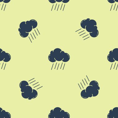 Yağmur simgesi ile Mavi Bulut sarı arka plan üzerinde sorunsuz desen izole. Yağmur damlaları ile yağmur bulutu yağış. Vektör İllüstrasyonu