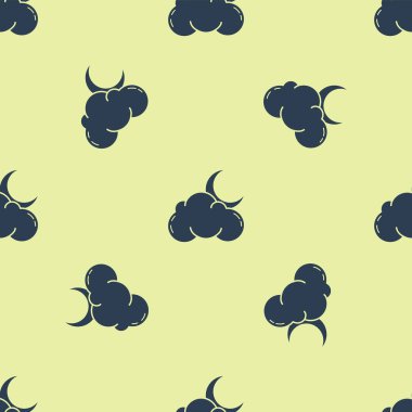 Ay ve yıldız simgesi sarı arka plan üzerinde izole kesintisiz desen ile Mavi Bulut. Bulutlu gece işareti. Uyku rüyaları sembolü. Gece ya da yatak saati işareti. Vektör İllüstrasyonu