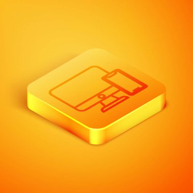 İzometrik hat Bilgisayar monitörü ve cep telefonu simgesi turuncu arka planda izole. İnternettekazanç, pazarlama. Turuncu kare düğme. Vektör İllüstrasyonu