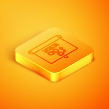 Turuncu arka planda izole edilmiş İzometrik çizgi Planlama stratejisi kavram simgesi. Futbol veya Amerikan futbol kupası oluşumu ve taktiği. Turuncu kare düğme. Vektör İllüstrasyonu