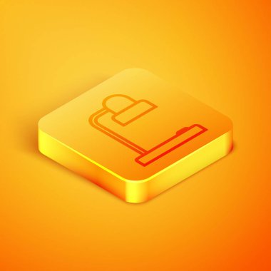 Turuncu arka planda izole edilmiş İzometrik çizgi Masa lambası simgesi. Masa ofis lambası. Turuncu kare düğme. Vektör İllüstrasyonu