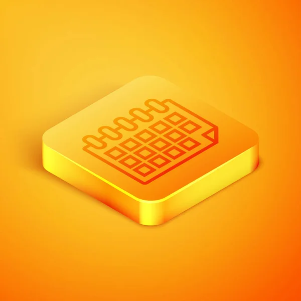 Isometric line Calendar icon isolated on orange background. Event reminder symbol. Orange square button. Vector Illustration — Stock Vector