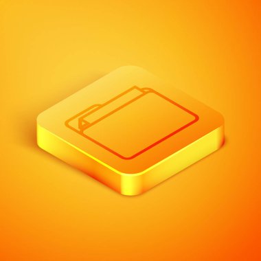 Turuncu arka planda yalıtılmış İzometrik çizgi Belge klasörü simgesi. Muhasebe bağlayıcı sembolü. Muhasebe yönetimi. Turuncu kare düğme. Vektör İllüstrasyonu