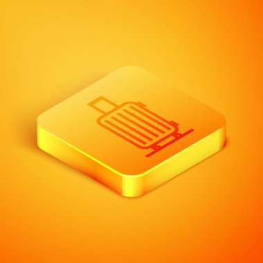 Turuncu arka planda izole seyahat simgesi için İzometrik çizgi Bavul. Seyahat bagaj işareti. Seyahat bagaj simgesi. Turuncu kare düğme. Vektör İllüstrasyonu