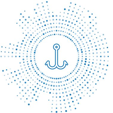 Mavi çizgi Olta kancası simgesi beyaz arka planda izole edilmiştir. Olta takımı. Soyut daire rasgele nokta. Vektör İllüstrasyonu