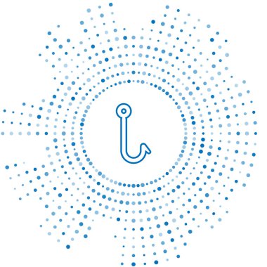 Mavi çizgi Olta kancası simgesi beyaz arka planda izole edilmiştir. Olta takımı. Soyut daire rasgele nokta. Vektör İllüstrasyonu