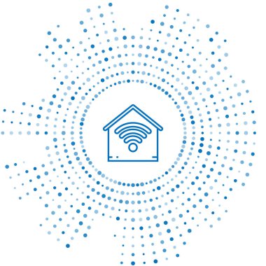 Beyaz arka plan üzerinde izole wi-fi simgesi ile Mavi çizgi Akıllı ev. Uzaktan kumanda. Soyut daire rasgele nokta. Vektör İllüstrasyonu