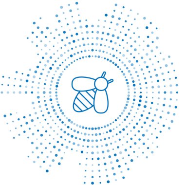 Mavi çizgi Arı simgesi beyaz arka plan üzerinde izole. Tatlı doğal yemekler. Bal arısı veya kanat sembolü ile apis. Uçan böcek. Soyut daire rasgele nokta. Vektör İllüstrasyonu