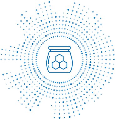 Beyaz arka plan üzerinde izole bal simgesi mavi çizgi Kavanoz. Yemek bankası. Tatlı doğal gıda sembolü. Soyut daire rasgele nokta. Vektör İllüstrasyonu