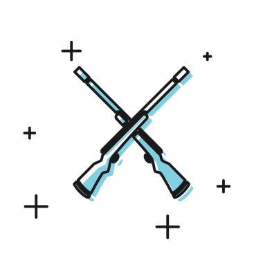 Siyah İki beyaz arka plan üzerinde izole av tüfeği simgesi çapraz. Av silahı. Vektör İllüstrasyonu