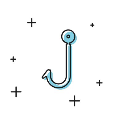 Siyah Balık kancası simgesi beyaz arkaplanda izole edildi. Balık oltası. Vektör İllüstrasyonu