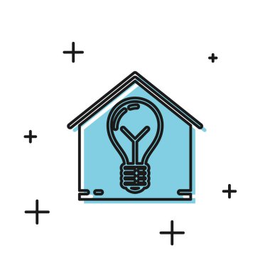 Siyah Akıllı ev ve ampul simgesi beyaz arka plan üzerinde izole. Vektör İllüstrasyonu