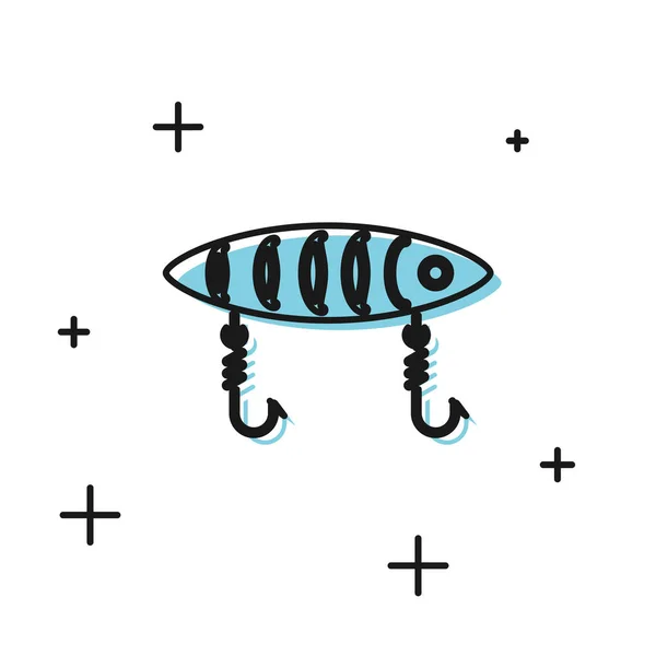 Чорний риболовлі приманка ікона ізольована на білому фоні. Рибальські снасті. Векторна ілюстрація — стоковий вектор