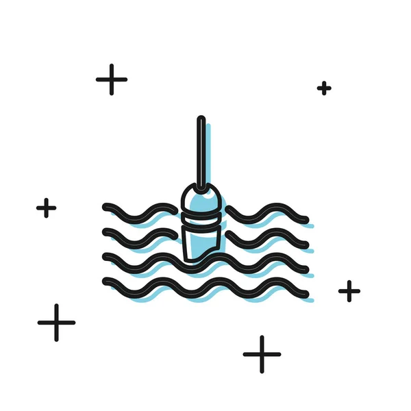 Flotador de pesca negro en el icono del agua aislado sobre fondo blanco. Aparejos de pesca. Ilustración vectorial — Archivo Imágenes Vectoriales