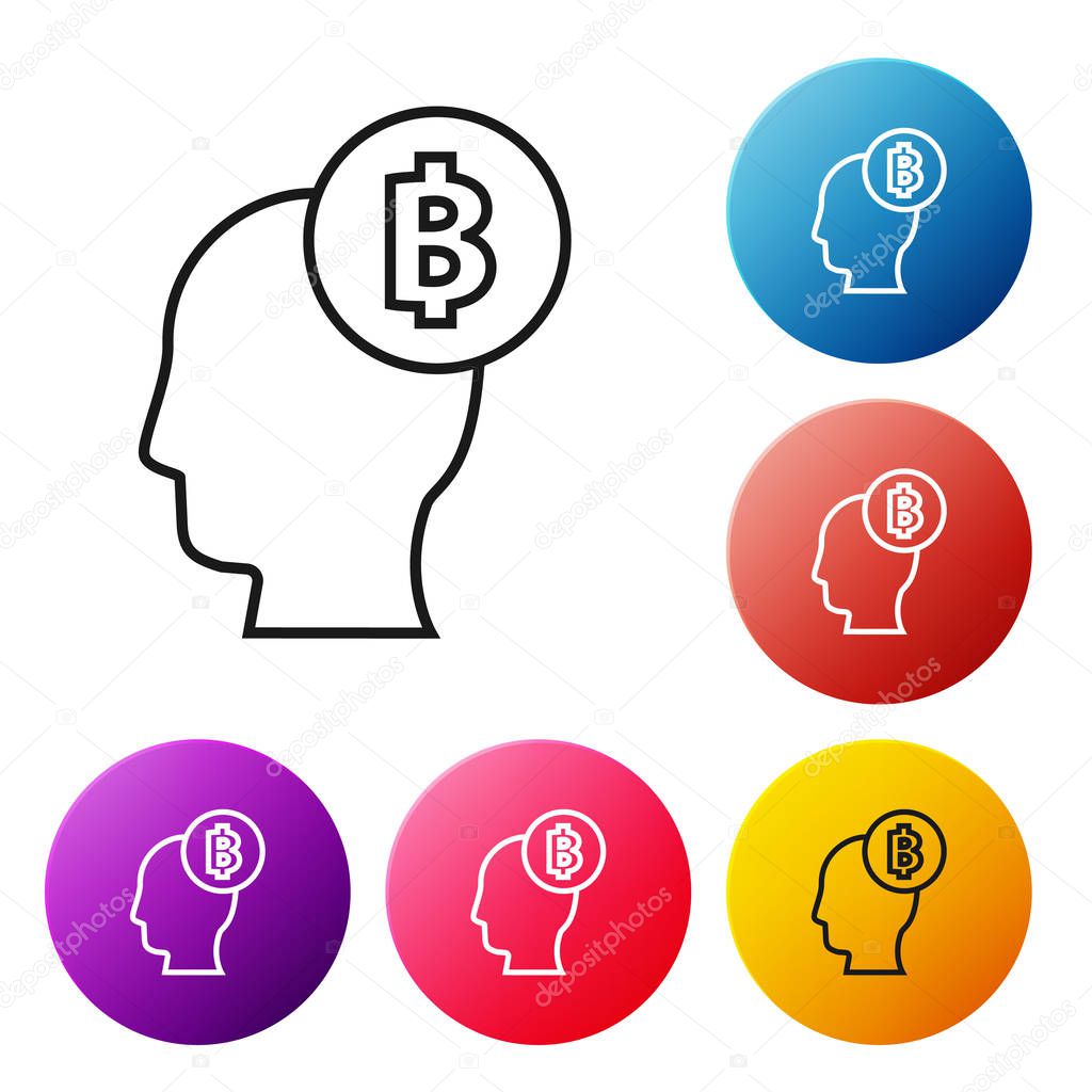 Black Line Bitcoin Think Icon On White Background Cryptocurrency Head Blockchain Technology Digital Money Market Cryptocoin Wallet Set Icons Colorful Circle Buttons Vector Illustration Premium Vector In Adobe Illustrator Ai