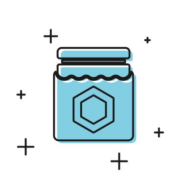 Beyaz arka planda izole bal simgesi siyah Kavanoz. Yemek bankası. Tatlı doğal gıda sembolü. Vektör İllüstrasyonu