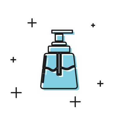 Beyaz arkaplanda siyah tıraş losyonu ikonu var. Parfüm spreyi ikonu. Erkek parfüm şişesi. Vektör İllüstrasyonu