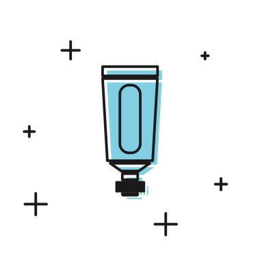 Beyaz arka planda siyah krem ya da losyon kozmetik tüp ikonu var. Erkekler için vücut bakım ürünleri. Vektör İllüstrasyonu