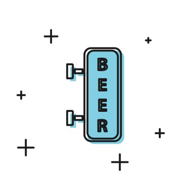 Beyaz arka planda izole yazıt Bira simgesi ile Siyah Sokak tabelası. Reklam bar, kafe, pub, restoran için uygundur. Vektör İllüstrasyonu