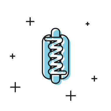 Beyaz arka plan üzerinde izole hardal simgesi ile Siyah Hotdog sandviç. Sosis simgesi. Fast food işareti. Vektör İllüstrasyonu