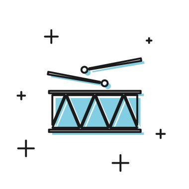 Siyah Müzik enstrüman davul ve davul çubukları simgesi beyaz arka plan üzerinde izole. Vektör İllüstrasyonu
