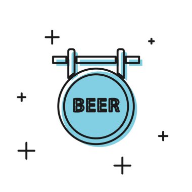 Beyaz arka planda izole yazıt Bira simgesi ile Siyah Sokak tabelası. Reklam bar, kafe, pub, restoran için uygundur. Vektör İllüstrasyonu