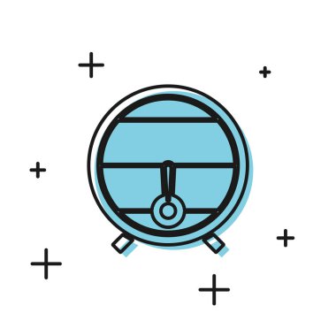 Beyaz arka plan üzerinde izole stopcock simgesi ile rafüzerinde Siyah Ahşap varil. Vektör İllüstrasyonu