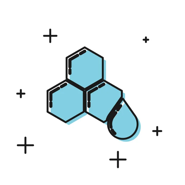 Ícone de favo de mel preto isolado no fundo branco. Símbolo de células mel. Comida natural doce. Ilustração vetorial — Vetor de Stock