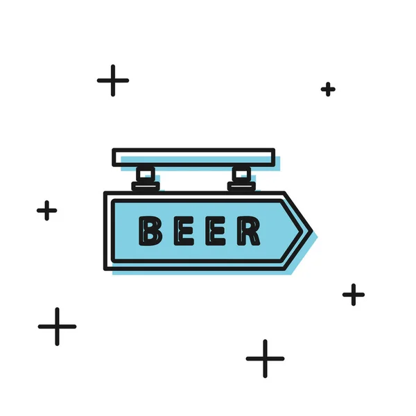 Placa preta da rua com o ícone da cerveja da inscrição isolado no fundo branco. Adequado para anúncios bar, café, pub, restaurante. Ilustração vetorial — Vetor de Stock