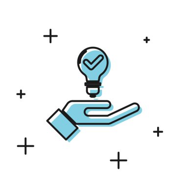 El deki siyah ampul, beyaz arka planda izole edilmiş simge. Fikir kavramı. Vektör İllüstrasyonu