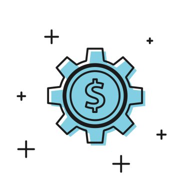 Siyah Dişli dolar sembolü simgesi beyaz arka plan üzerinde izole ile. İş ve finans kavramsal simgesi. Vektör İllüstrasyonu