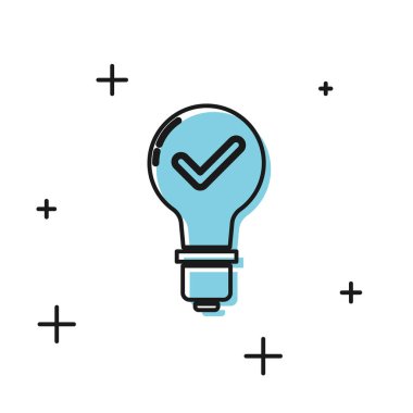 Siyah ampul ve beyaz arka planda yalıtılmış işaret simgesini işaretleyin. Fikir kavramı. Vektör İllüstrasyonu