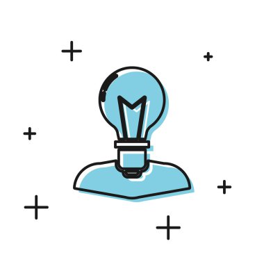 Beyaz arka plan üzerinde izole lamba ampul simgesi ile Siyah İnsan kafası. Vektör İllüstrasyonu