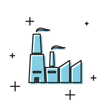 Siyah Fabrika simgesi beyaz arka planda yalıtılmış. Endüstriyel bina. Vektör İllüstrasyonu