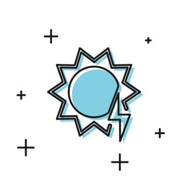 Siyah Güneş enerji paneli simgesi beyaz arka plan üzerinde izole. Şimşek sembolü olan güneş. Vektör İllüstrasyonu