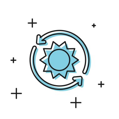 Siyah Güneş enerji paneli simgesi beyaz arka plan üzerinde izole. Şimşek sembolü olan güneş. Vektör İllüstrasyonu