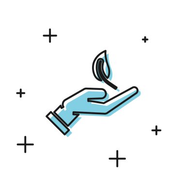 Beyaz arka plan üzerinde izole çevre koruma simgesi elinde Siyah Filiz. Tohum ve fide. Fidan dikimi. Ekoloji kavramı. Vektör İllüstrasyonu