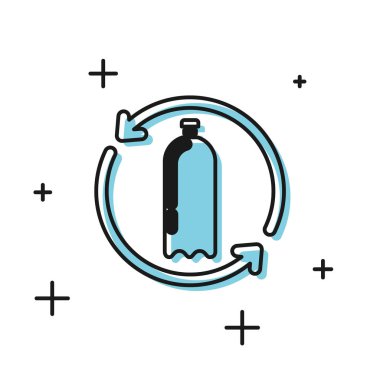 Siyah Geri Dönüşüm plastik şişe simgesi beyaz arka plan üzerinde izole. Vektör İllüstrasyonu