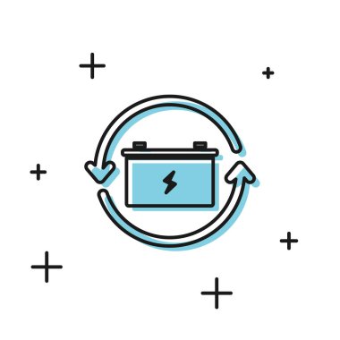 Beyaz arka planda yalıtılmış geri dönüşüm simgesi simgesine sahip Siyah Pil. Geri dönüşüm sembolü ile Pil - yenilenebilir enerji kavramı. Vektör İllüstrasyonu