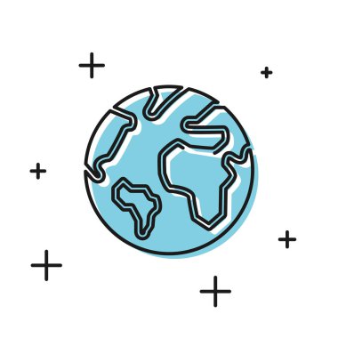 Beyaz arka planda izole edilmiş Kara Dünya ikonu. Dünya ya da Dünya işareti. Küresel internet sembolü. Geometrik şekiller. Vektör İllüstrasyonu