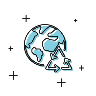 Black Planet dünya ve beyaz arka plan üzerinde izole bir geri dönüşüm simgesi. Çevre kavramı. Vektör İllüstrasyonu