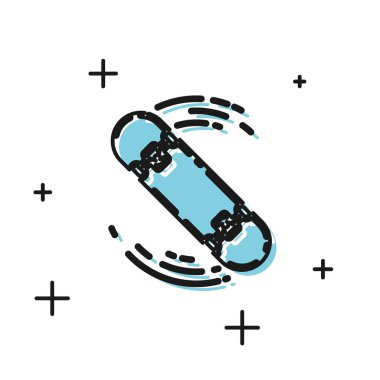 Siyah Kaykay hile simgesi beyaz arka plan üzerinde izole. Ekstrem sporlar. Spor ekipmanları. Vektör İllüstrasyonu