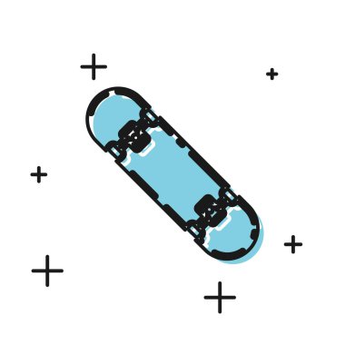 Siyah Kaykay hile simgesi beyaz arka plan üzerinde izole. Ekstrem sporlar. Spor ekipmanları. Vektör İllüstrasyonu