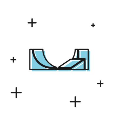 Siyah Paten park simgesi beyaz arka plan üzerinde izole. Rampa, merdane, kaykay parkı için merdivenler. Ekstrem sporlar. Vektör İllüstrasyonu