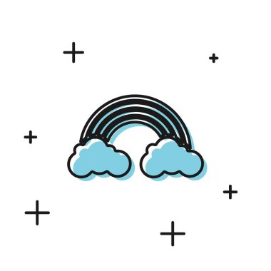 Beyaz arka planda izole edilmiş bulut simgesine sahip Siyah Gökkuşağı. Vektör İllüstrasyonu