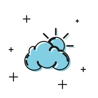 Siyah Güneş ve bulut hava simgesi beyaz arka plan üzerinde izole. Vektör İllüstrasyonu