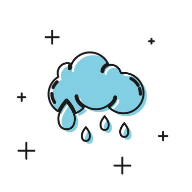 Beyaz arka planda izole edilmiş yağmur ikonu olan siyah bulut. Yağmur damlaları ile yağmur bulutu yağışı. Vektör İllüstrasyonu